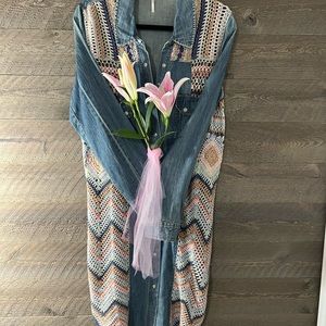 Free People vintage inspired denim/crochet dress